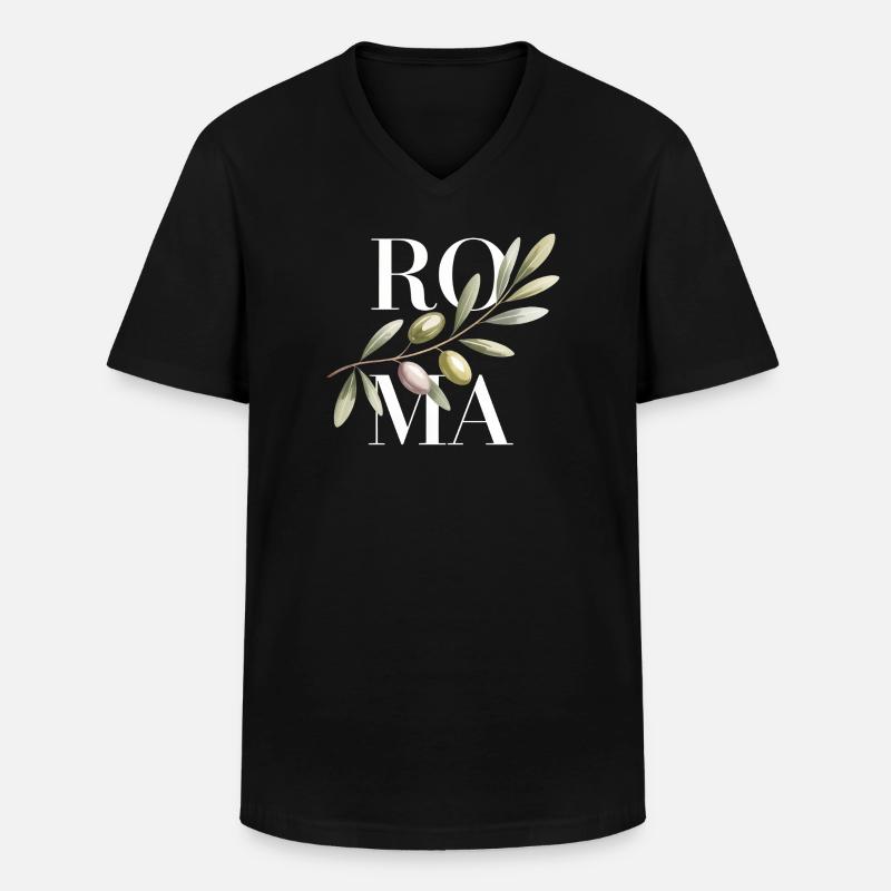ROMA – Olive Branch - Männer-T-Shirt mit V-Ausschnitt - Schwarz