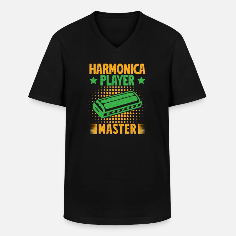 Funny Harmonica Player Master Harmonica - Men's V-Neck T-Shirt - black