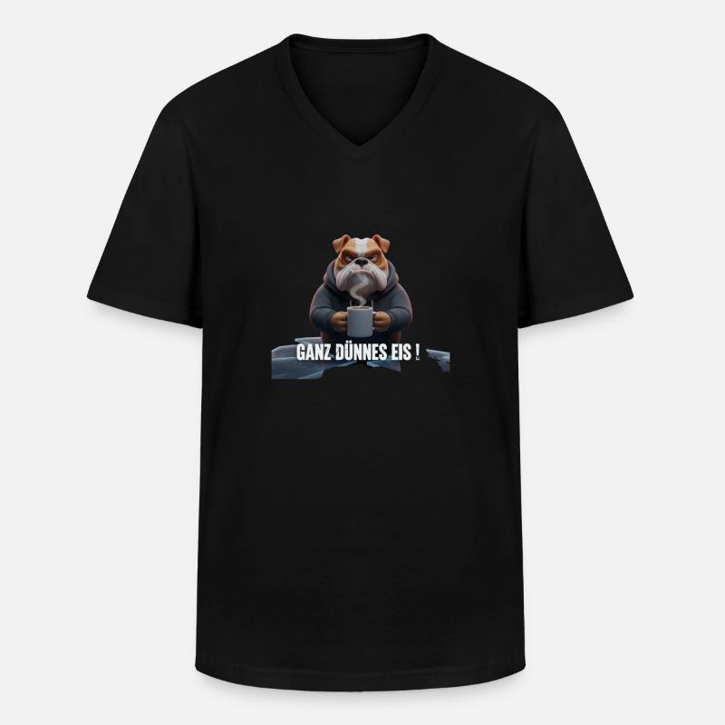 Bulldogge mit Kaffee – Witziges Eis-Motiv - Männer-T-Shirt mit V-Ausschnitt - Schwarz