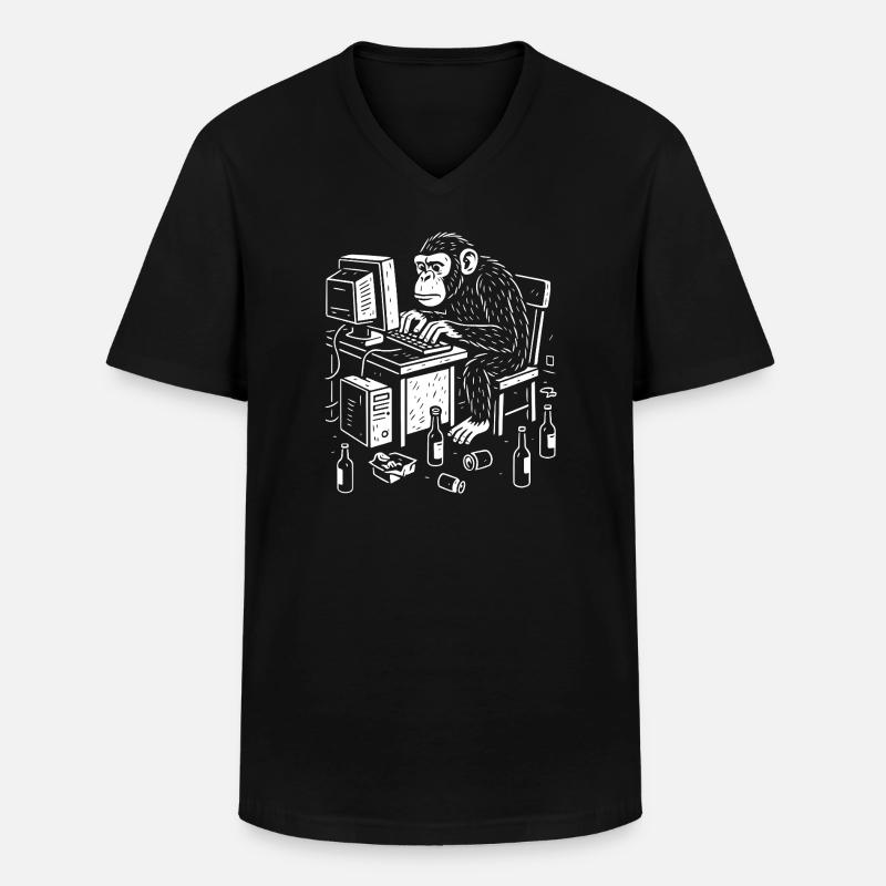 Schreibtischgebundener Affenprogrammierer - Männer-T-Shirt mit V-Ausschnitt - Schwarz