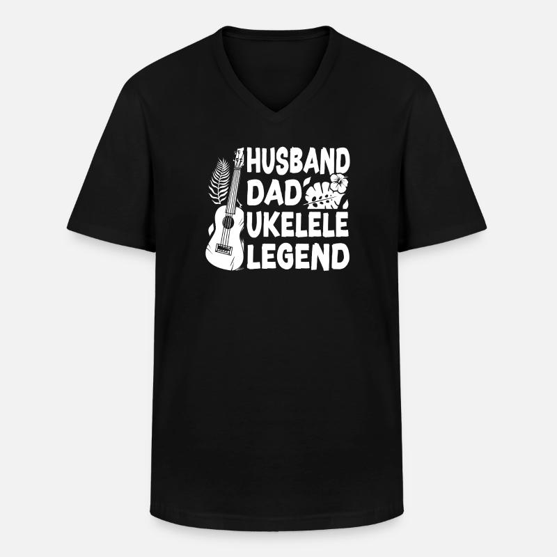 Hawaiian Ukulele Uke Dad Husband - Männer-T-Shirt mit V-Ausschnitt - Schwarz