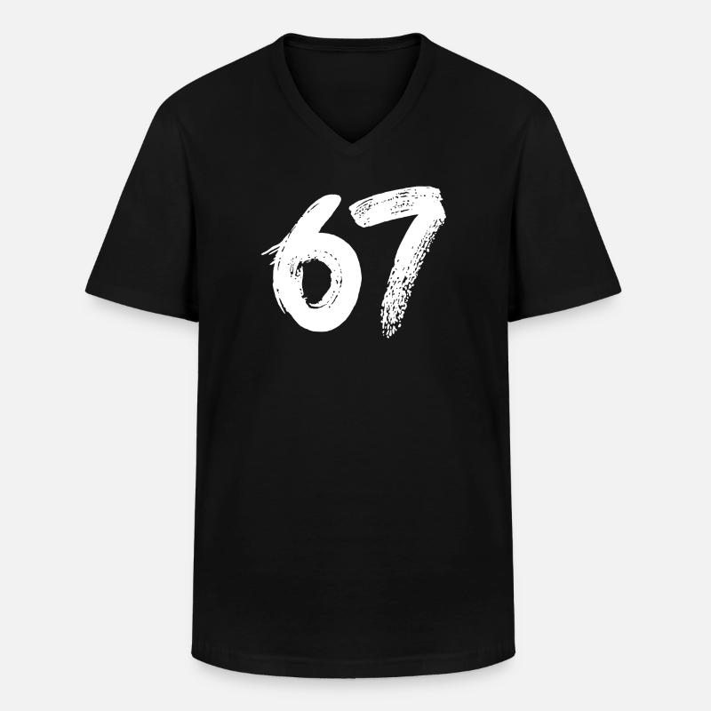 67 Weiße Farbe - Männer-T-Shirt mit V-Ausschnitt - Schwarz