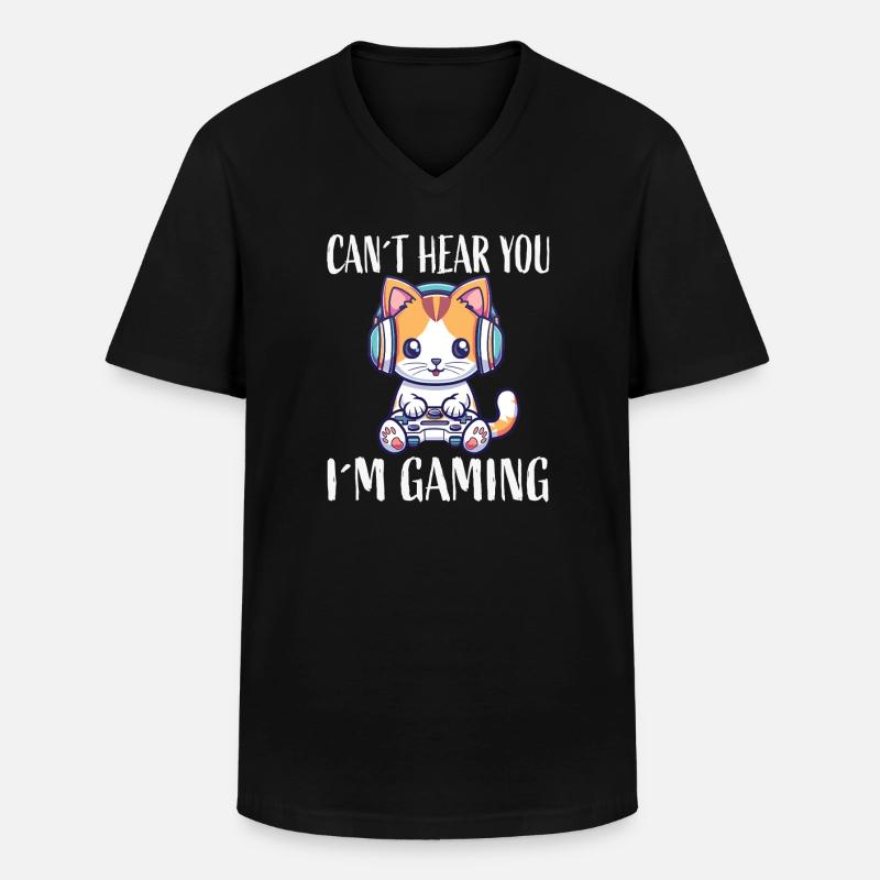 Kätzchen mit Headset beim Gaming - Männer-T-Shirt mit V-Ausschnitt - Schwarz