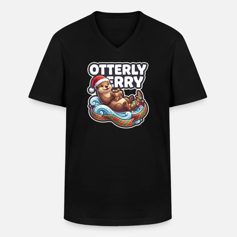 Otterly Merry Weihnachtsotter - Männer-T-Shirt mit V-Ausschnitt - Schwarz