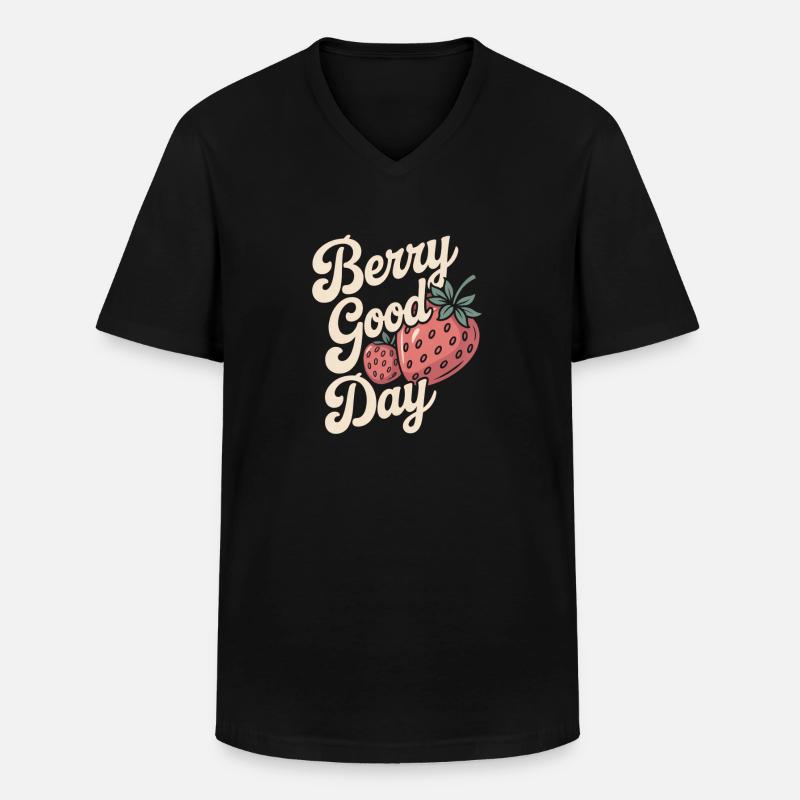 Berry Good Day - Erdbeere - Männer-T-Shirt mit V-Ausschnitt - Schwarz