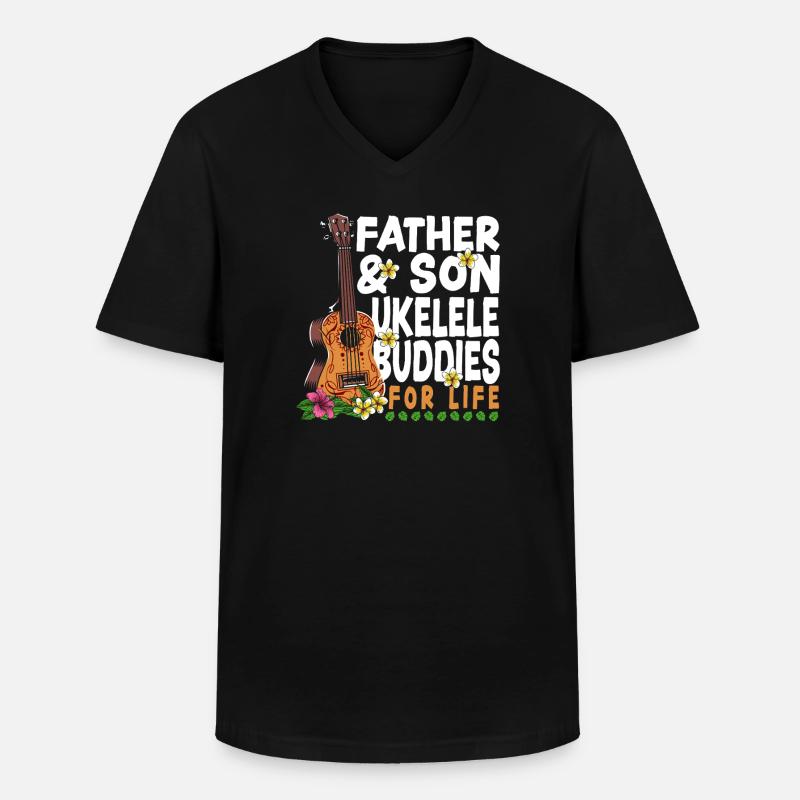 Hawaiian Ukulele Uke Dad Son - Männer-T-Shirt mit V-Ausschnitt - Schwarz