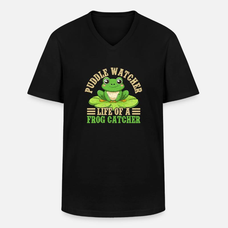 Frog Catcher Puddle Watcher Frog - Männer-T-Shirt mit V-Ausschnitt - Schwarz
