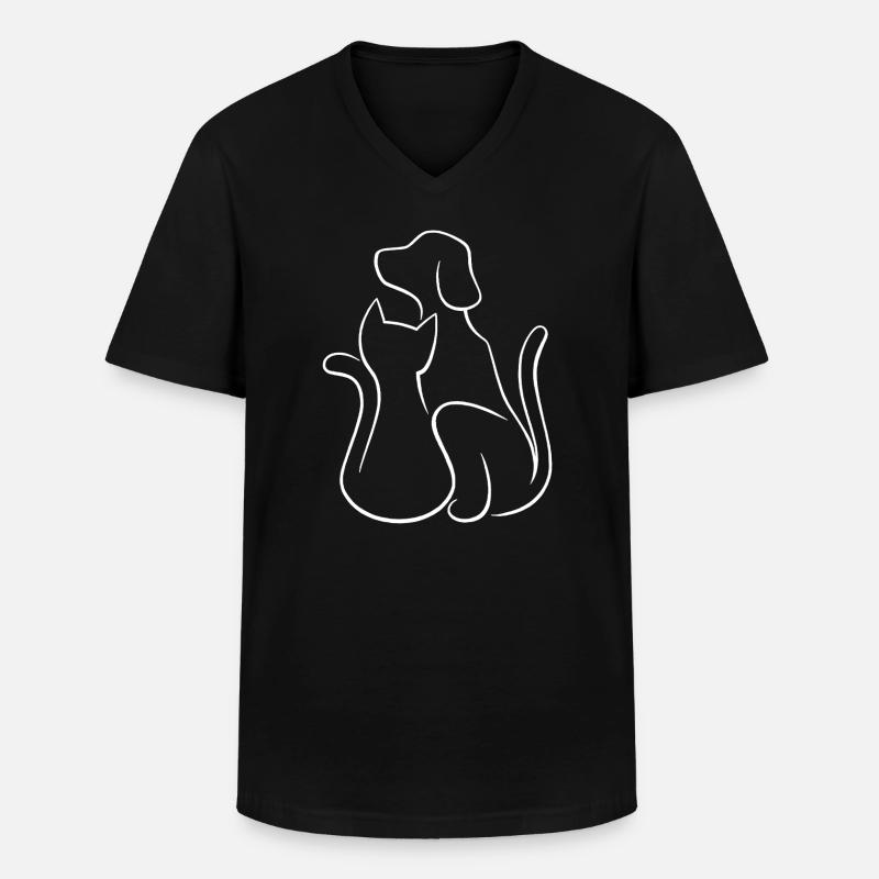 Hund und Katze Tierliebe - Männer-T-Shirt mit V-Ausschnitt - Schwarz