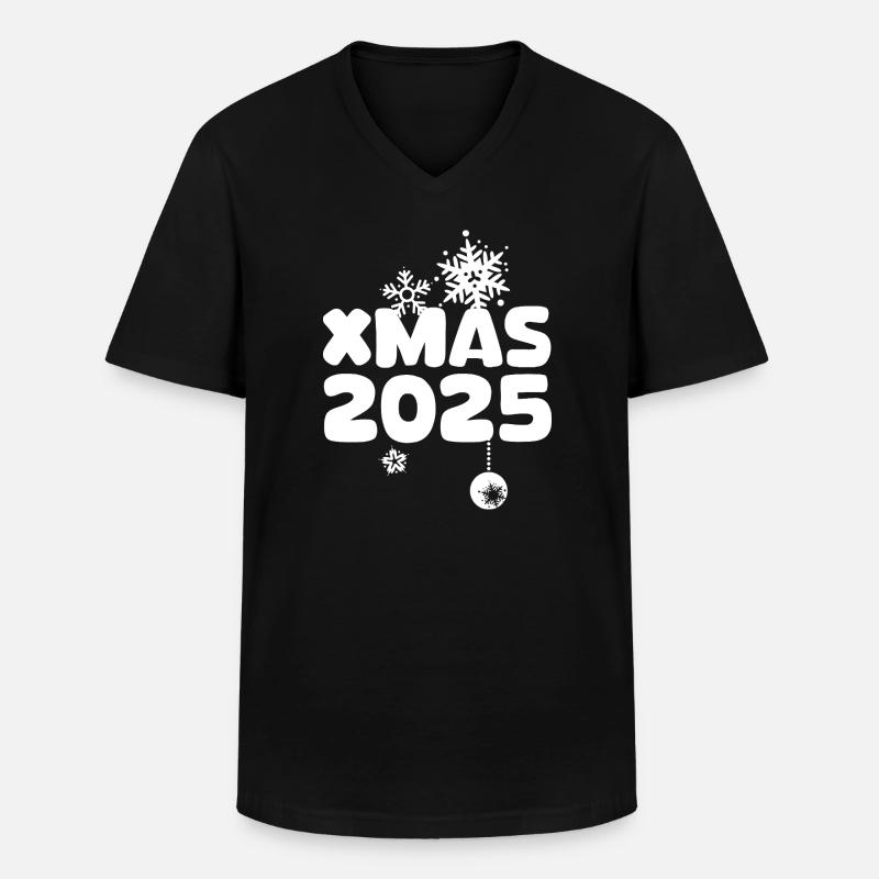 XMAS 2025 mit Schneeflocken Design - Männer-T-Shirt mit V-Ausschnitt - Schwarz