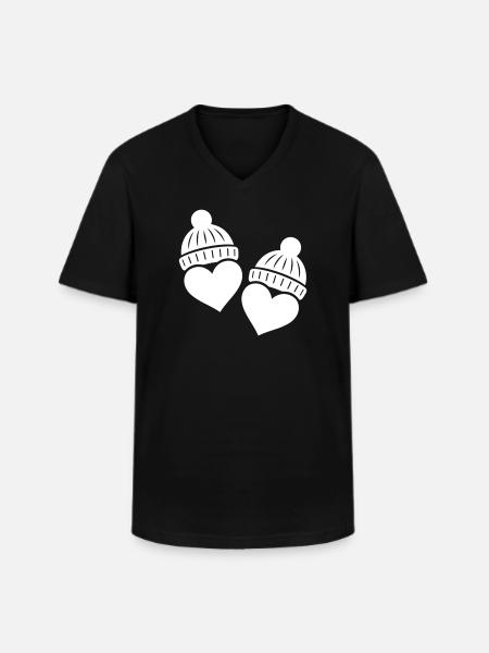 Hearts Winter Hat Love - Men's V-Neck T-Shirt - black