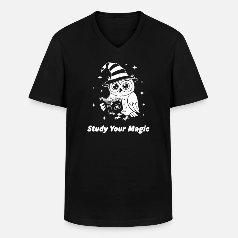 Magic owl learns magic - Men's V-Neck T-Shirt - black
