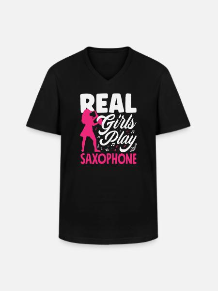 Girl Saxophone Saxophonist Soloist Band Member - Men's V-Neck T-Shirt - black