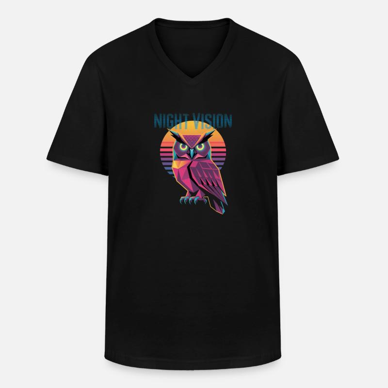 Night Vision Eule Retro Synthwave Sunset - Männer-T-Shirt mit V-Ausschnitt - Schwarz