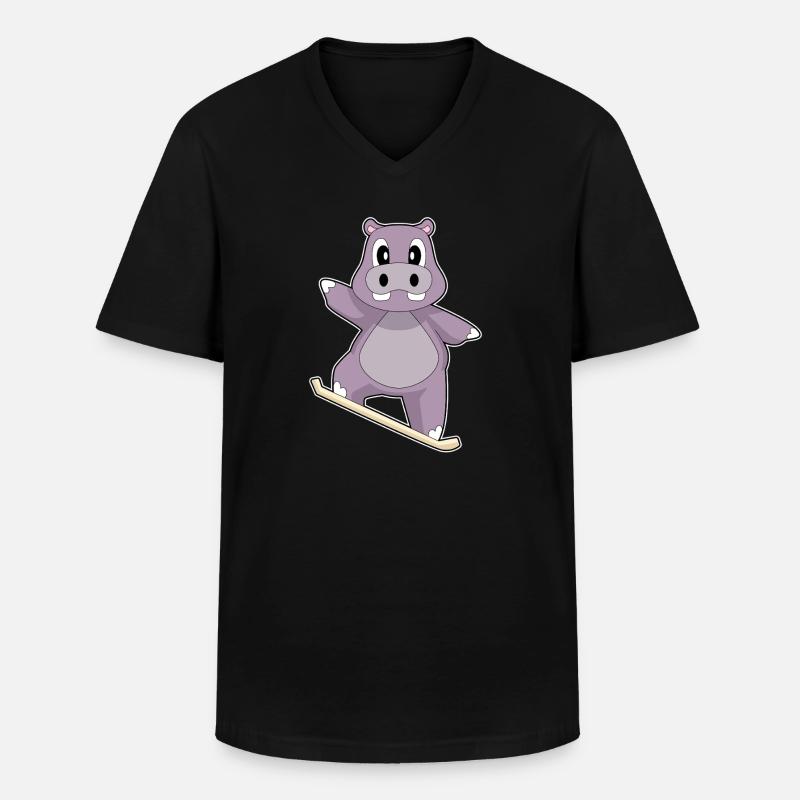 Nilpferd Snowboarder Snowboard Wintersport - Männer-T-Shirt mit V-Ausschnitt - Schwarz