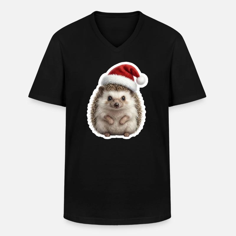 Igel mit weicher Muetze - Männer-T-Shirt mit V-Ausschnitt - Schwarz