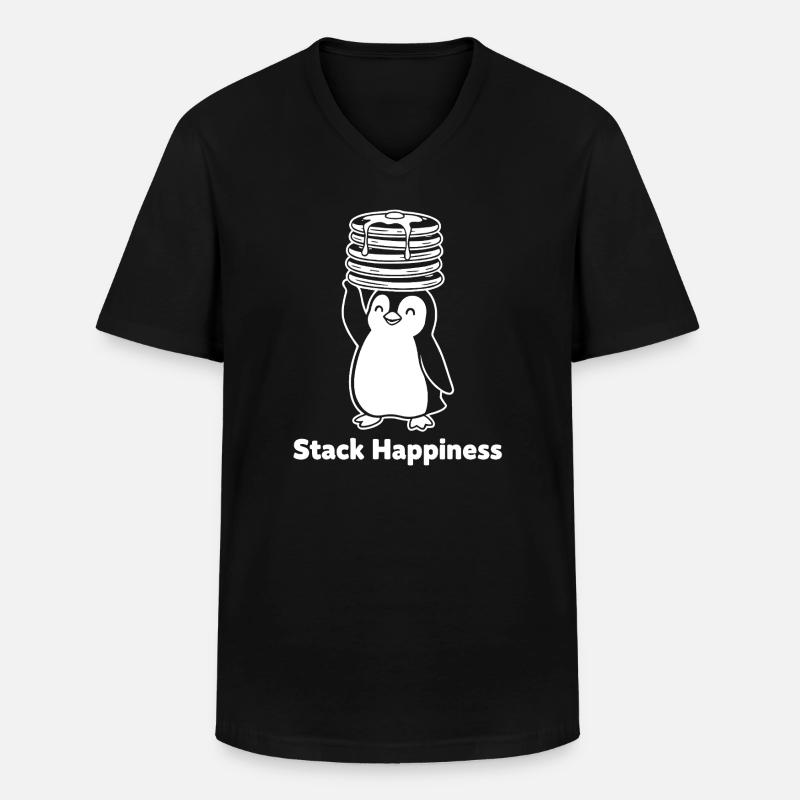 Stack Happiness Pinguin Pfannkuchen - Männer-T-Shirt mit V-Ausschnitt - Schwarz