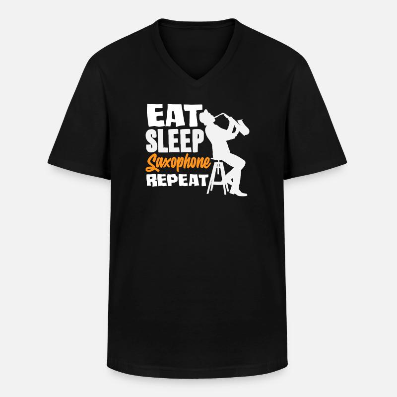 Eat Sleep Saxophone Repeat Saxophonist - Männer-T-Shirt mit V-Ausschnitt - Schwarz
