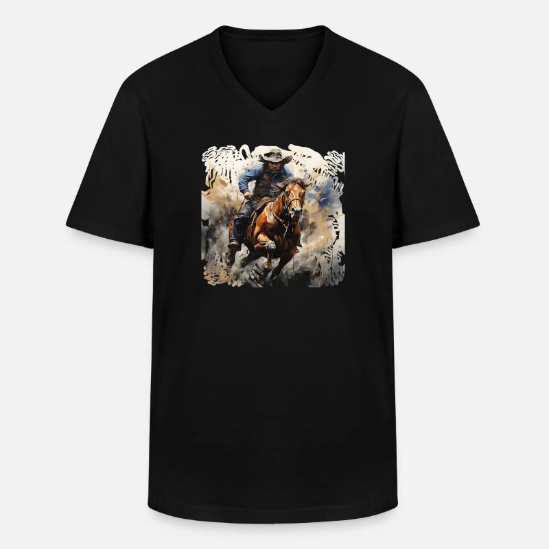 Wildwest Reiter Dynamik-Malstil - Männer-T-Shirt mit V-Ausschnitt - Schwarz