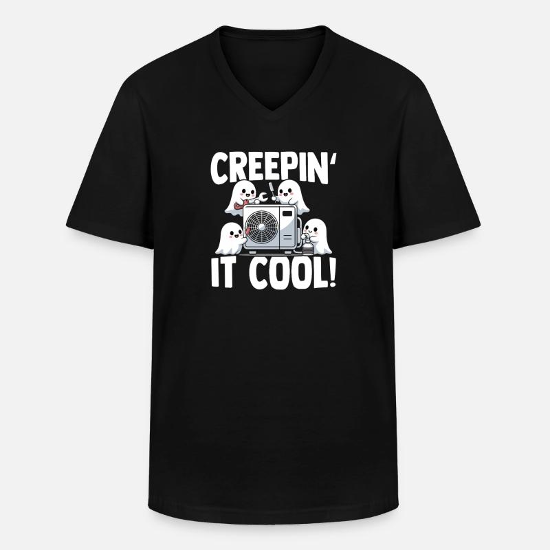 Technicien climatiseur Spooky Ghost CVAC - T-shirt col V Homme - noir