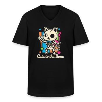 Katzen-Skelett Motiv Schnurrer - Männer-T-Shirt mit V-Ausschnitt - Schwarz - Vorne - AI Model Male 178 dark (178cm)