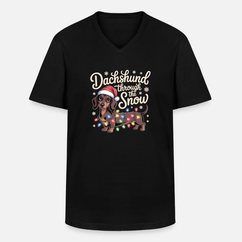 Weihnachtsdackel durch den Schnee - Männer-T-Shirt mit V-Ausschnitt - Schwarz