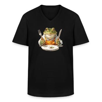 Cuisinier grenouille avec fourchette et couteau - T-shirt col V Homme - noir - Devant - AI Model Male 178 dark (178cm)
