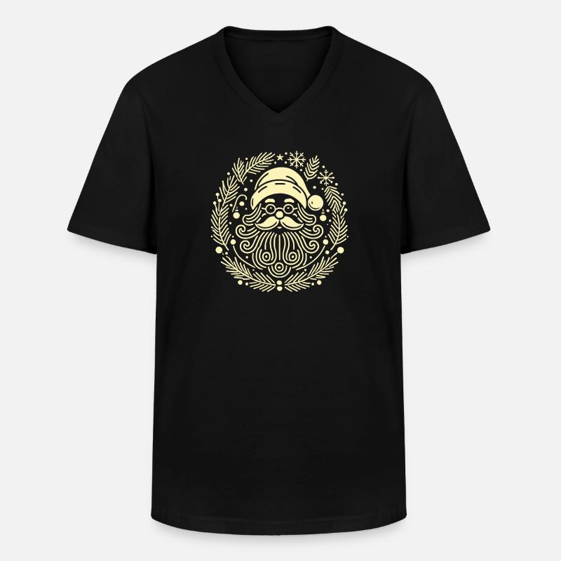 Weihnachts-Weihnachtsillustration des Weihnachtskranzes - Männer-T-Shirt mit V-Ausschnitt - Schwarz