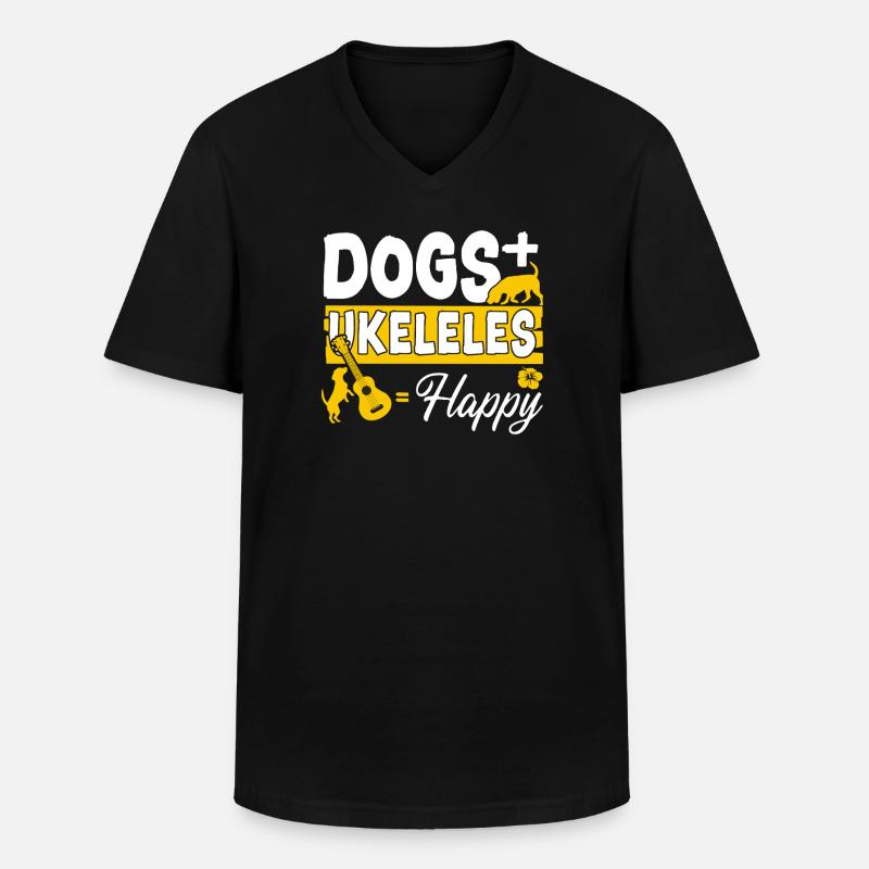 Hawaiian Ukulele Uke Dogs + - Männer-T-Shirt mit V-Ausschnitt - Schwarz