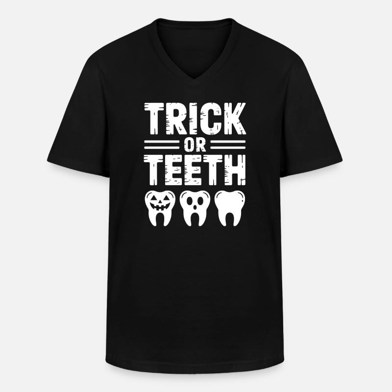 Trick oder Teeth Halloween-T-Shirt - Männer-T-Shirt mit V-Ausschnitt - Schwarz