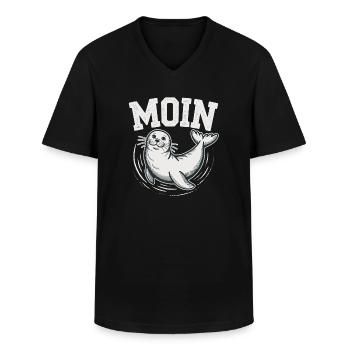 Seehund Robbe Ostsee Nordsee Moin - Männer-T-Shirt mit V-Ausschnitt - Schwarz - Vorne - AI Model Male 178 dark (178cm)