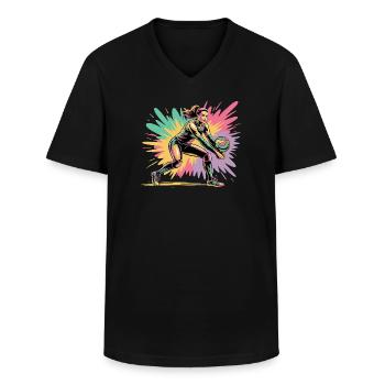  Volleyballspielerin Beim Baggern Bunte Volleyball - Männer-T-Shirt mit V-Ausschnitt - Schwarz - Vorne - AI Model Male 178 dark (178cm)