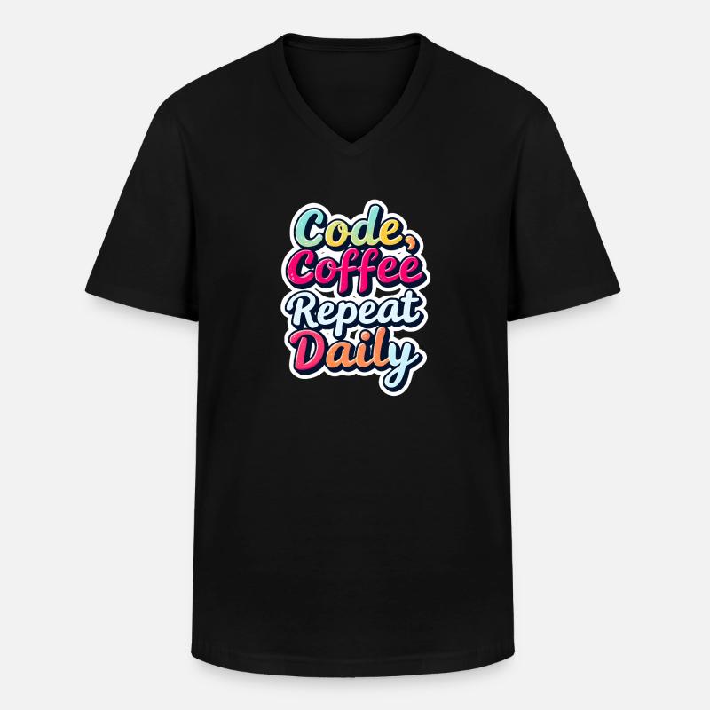 Code Sleep Debug Repeat Programmer Shirt - T-shirt col V Homme - noir