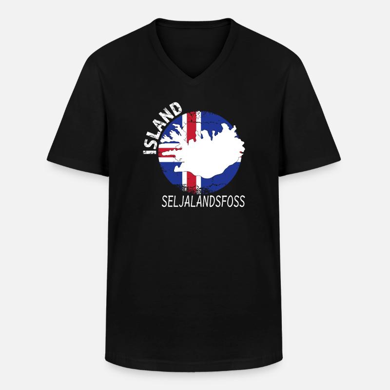 Seljalandsfoss - Männer-T-Shirt mit V-Ausschnitt - Schwarz
