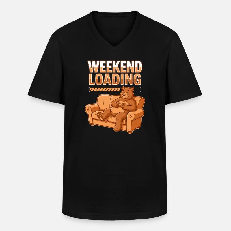 Wochenend-Ladezustand: Bär auf Sofa - Männer-T-Shirt mit V-Ausschnitt - Schwarz