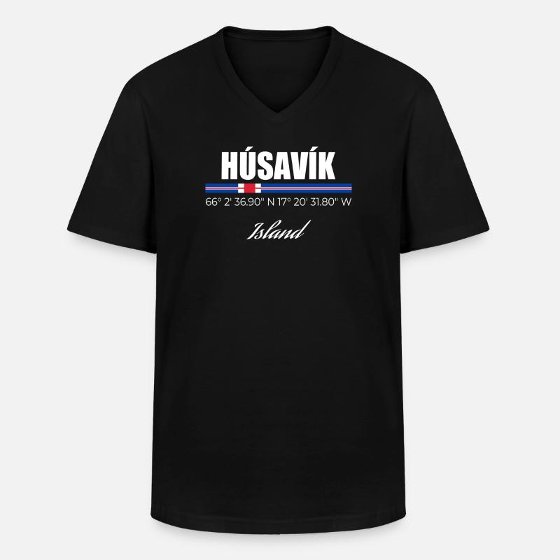 Húsavík  - Männer-T-Shirt mit V-Ausschnitt - Schwarz