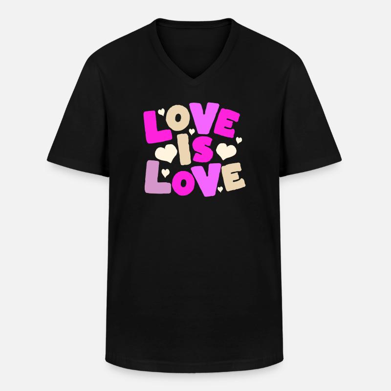 Love Is Love – Buntes Herz Statement - Männer-T-Shirt mit V-Ausschnitt - Schwarz