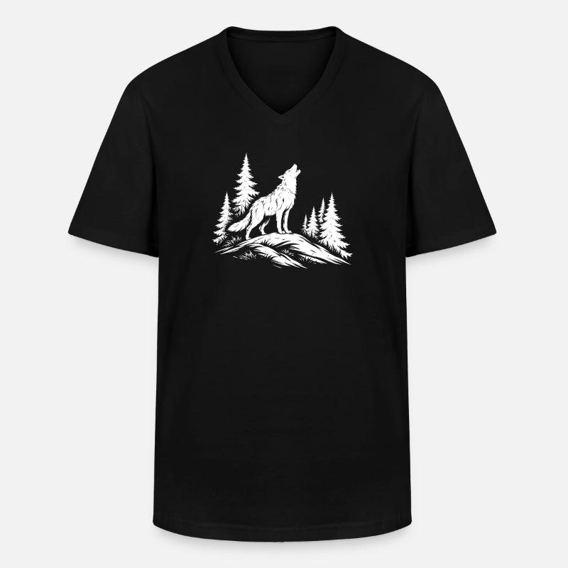 Heulender Wolf - Männer-T-Shirt mit V-Ausschnitt - Schwarz