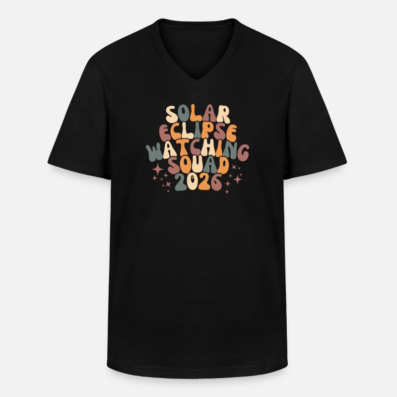 Sun Eclipse Retro Squad - Männer-T-Shirt mit V-Ausschnitt - Schwarz