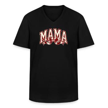 Rouge nœud de maman – Déclaration forte de maman - T-shirt col V Homme - noir - Devant - AI Model Male 178 dark (178cm)