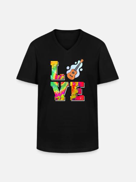 Hawaiian Ukulele Uke Tie Dye Love - Men's V-Neck T-Shirt - black