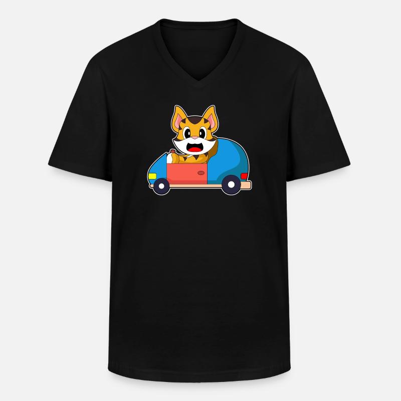 Tiger Auto - Männer-T-Shirt mit V-Ausschnitt - Schwarz