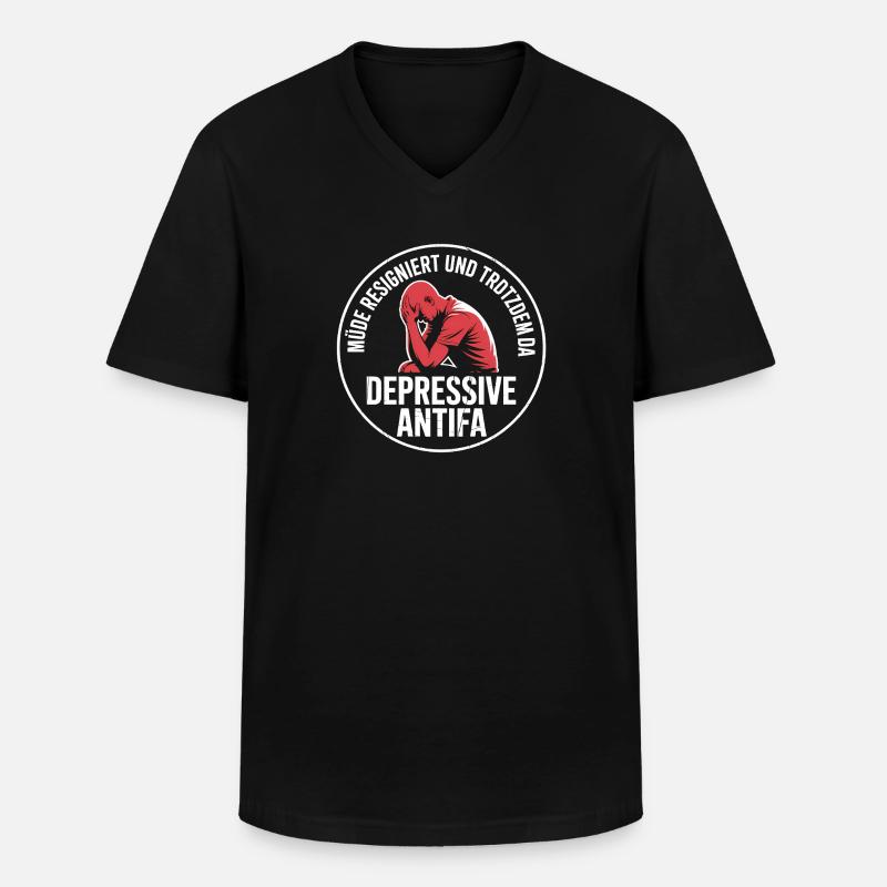 Depressive Antifa - Antifascist Merch - Männer-T-Shirt mit V-Ausschnitt - Schwarz