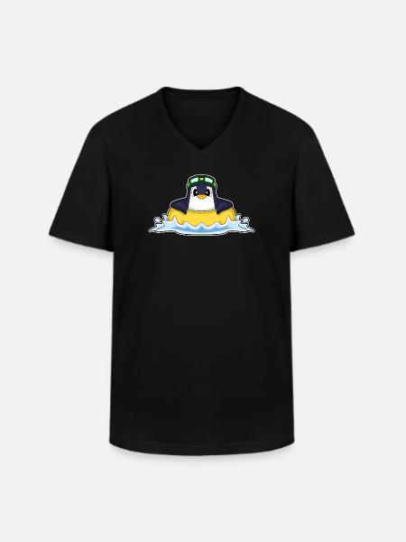 Penguin Swimming Swim Ring Summer - Men's V-Neck T-Shirt - black
