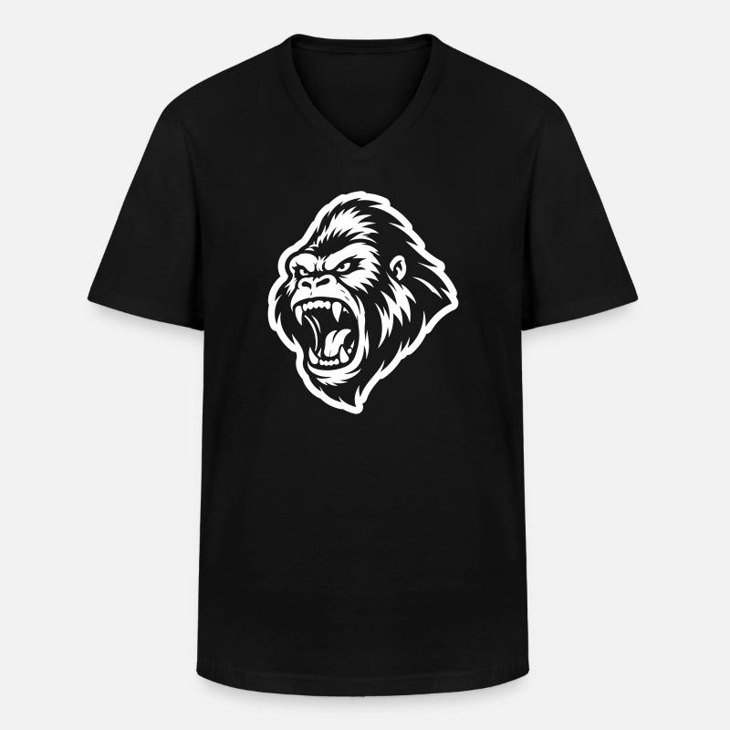 Gorilla Aggressiv - Männer-T-Shirt mit V-Ausschnitt - Schwarz