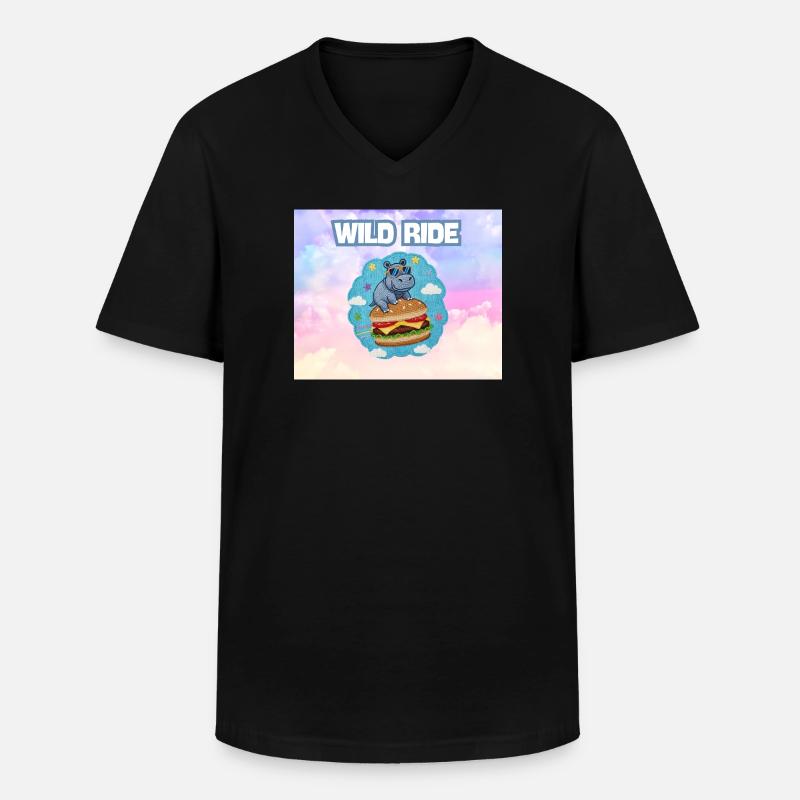 Wild Ride Hippo Burger Patch - Men's V-Neck T-Shirt - black