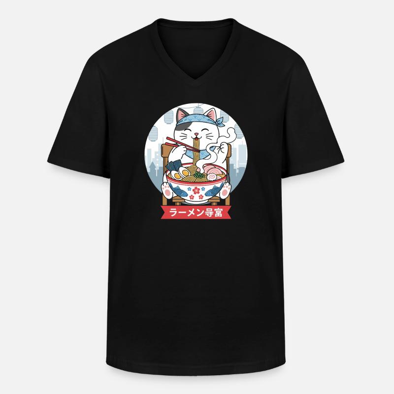 Neko-Ramen-Festmahl - Männer-T-Shirt mit V-Ausschnitt - Schwarz