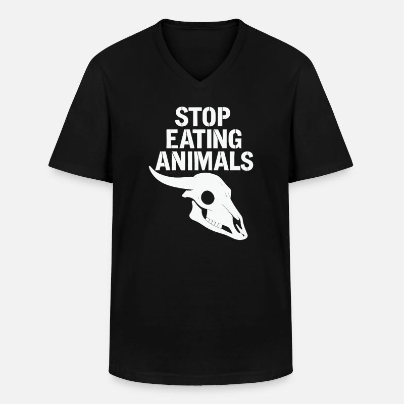 Stop Eating Animals Skull - Männer-T-Shirt mit V-Ausschnitt - Schwarz