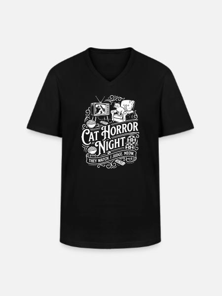 Cat Horror Night - Men's V-Neck T-Shirt - black