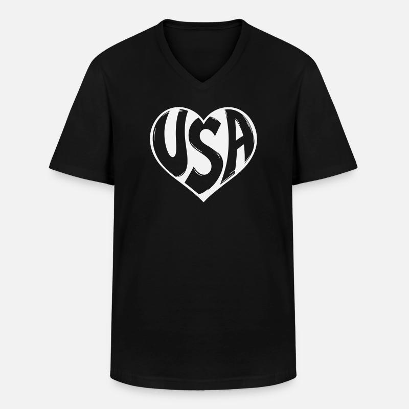 Herz USA Typo - Männer-T-Shirt mit V-Ausschnitt - Schwarz