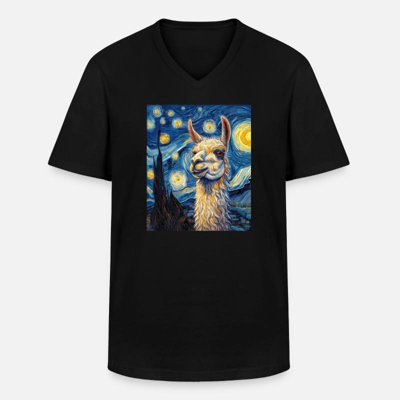 Lama Van Gogh Style - Männer-T-Shirt mit V-Ausschnitt - Schwarz